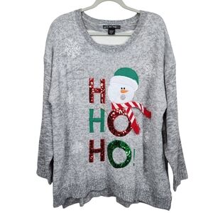 Christmas Sweater UCS Ho Ho Ho Snowman Sequins Cute Pretty Women's Size 2X